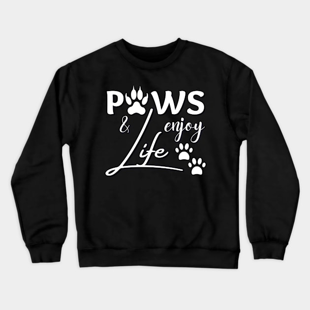 Paws and enjoy life - white paw prints Crewneck Sweatshirt by Try It